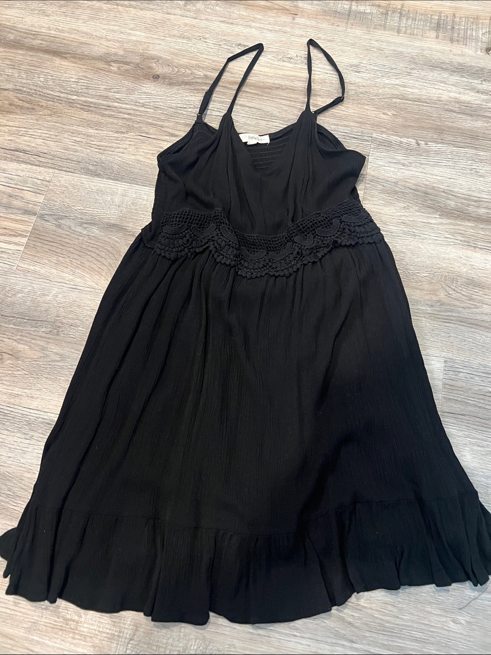 Rewind Black Spaghetti Strap Dress with Crochet Waist